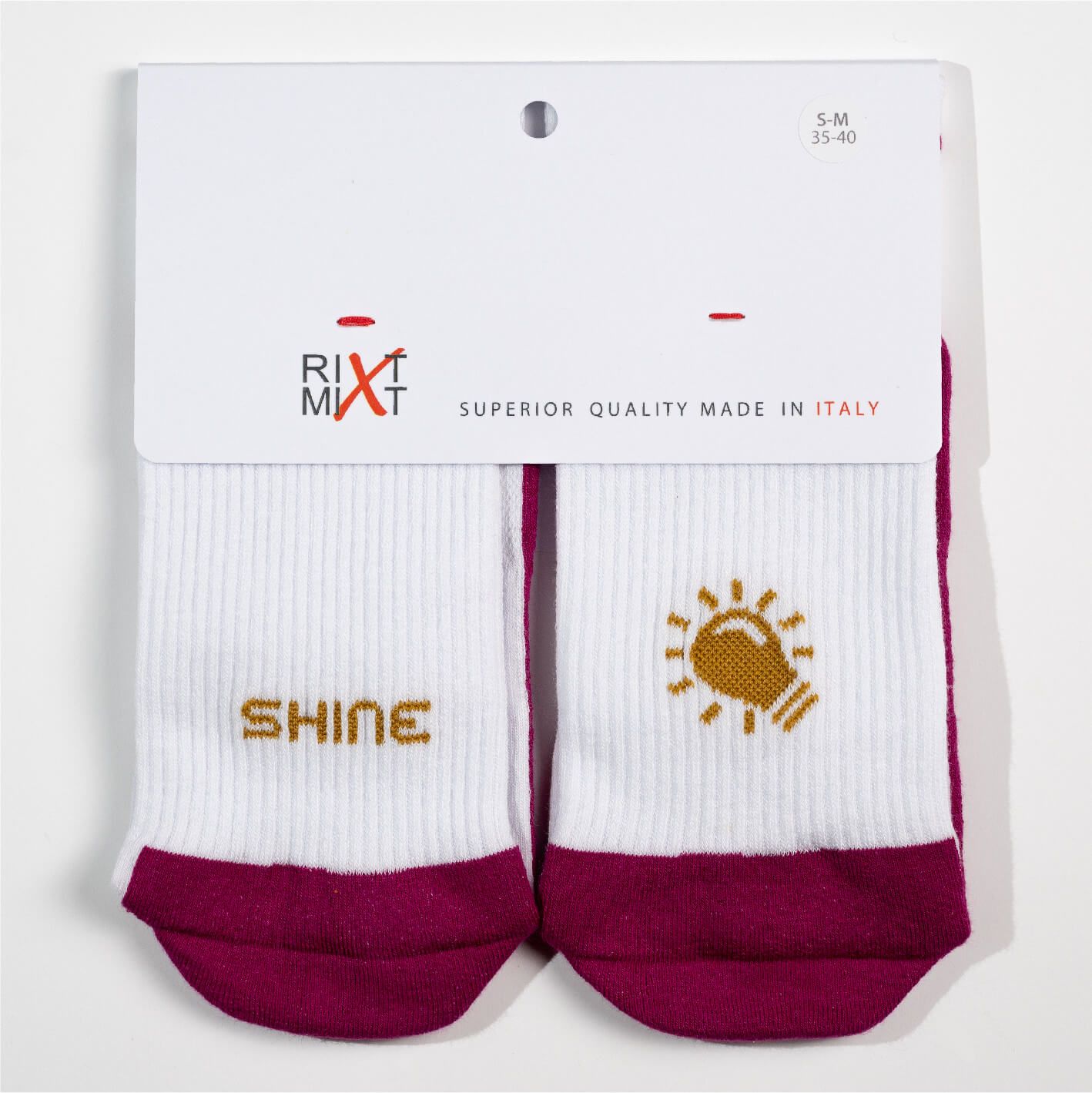 Packaged shine socks front
