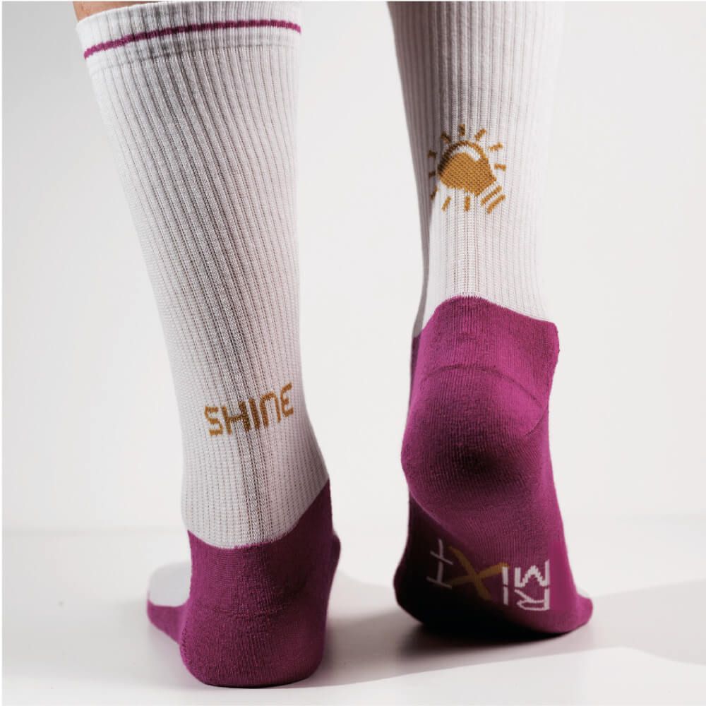 Model wearing shine socks